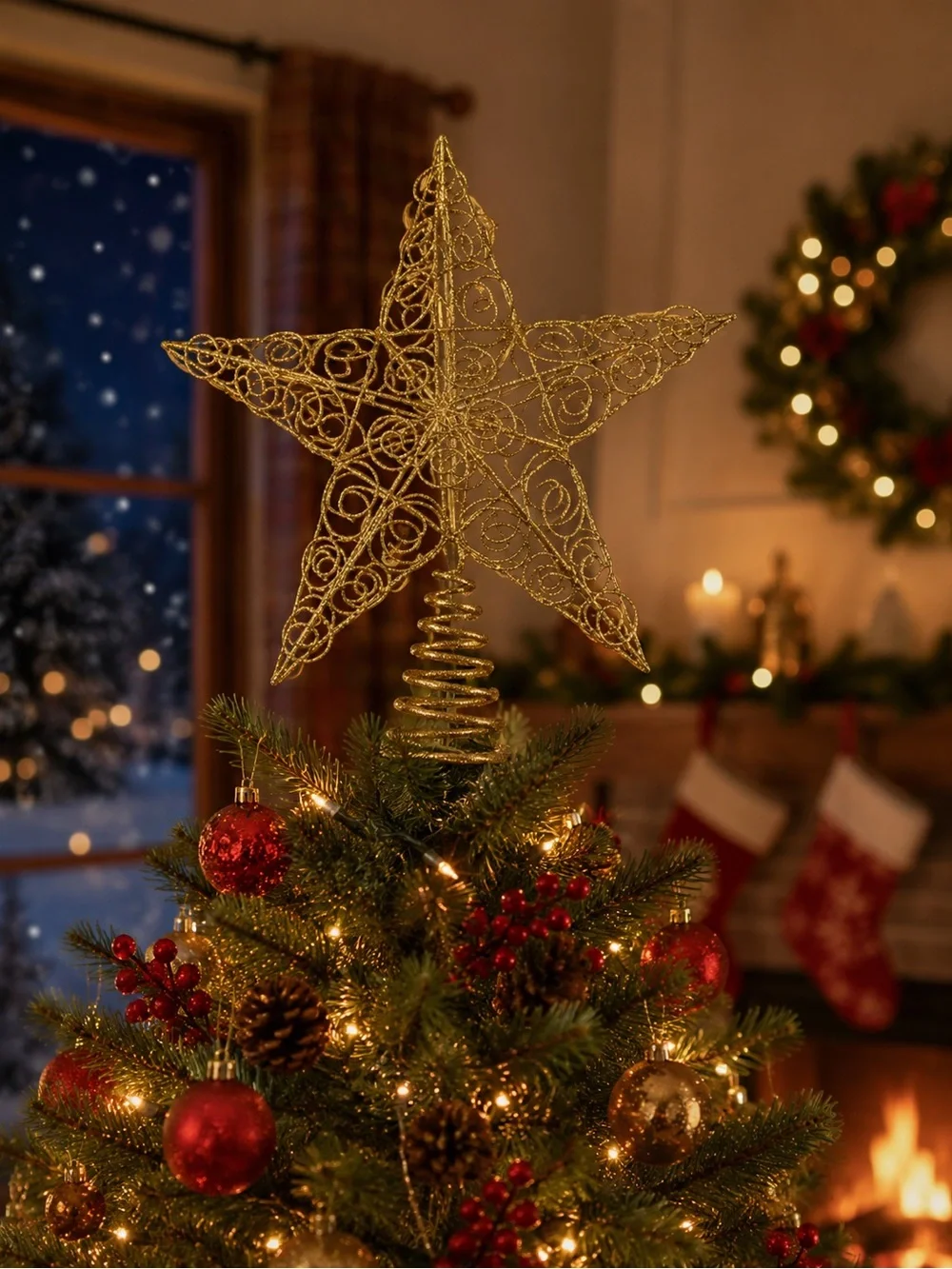 NEW w TAGS 🏷️ Sparkly Gold Star Holiday Tree Topper (9x11” inches)